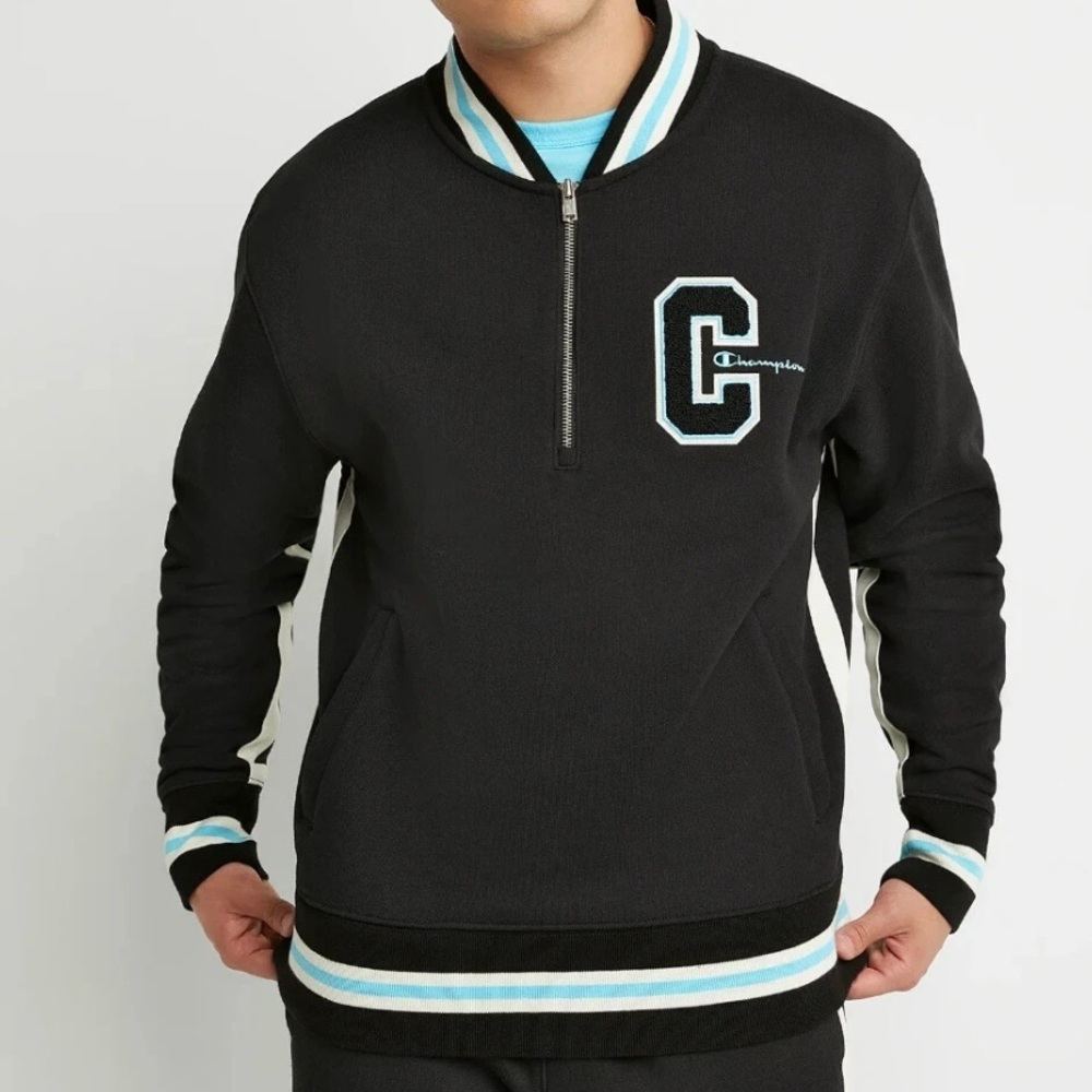 Champion Jacket Men’s Medium Black NWT Varsity Track Quarter Zip Reverse Weave